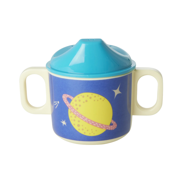 Two Handle Cup with Lid in Galaxy Print - Blue