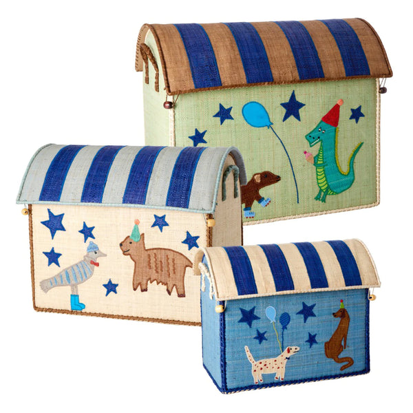 Small Toy Basket in Blue Party Animal Design