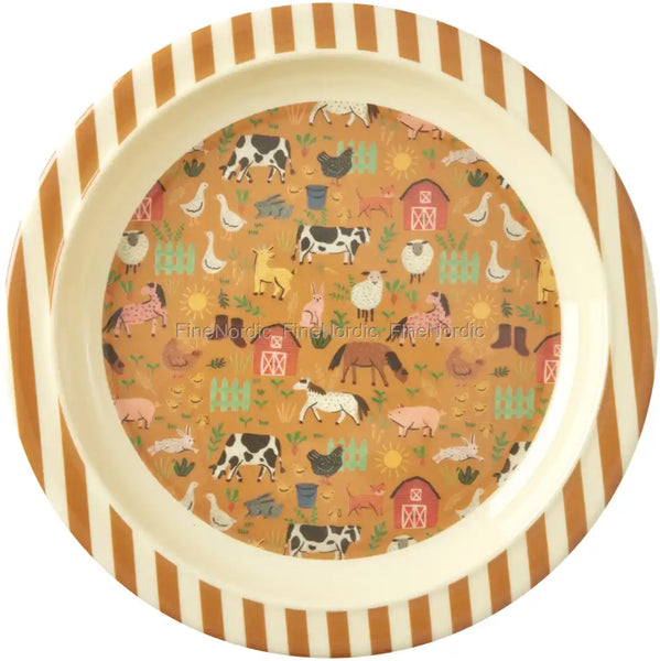 Lunch Plate with Farm Print - Brown