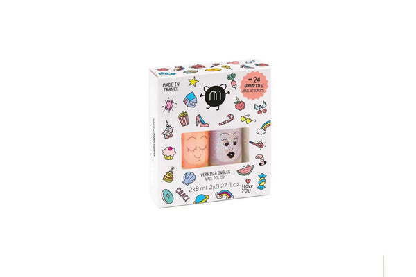 Set of 2 Nail Polishes + 1 Nail Sticker- Assorted