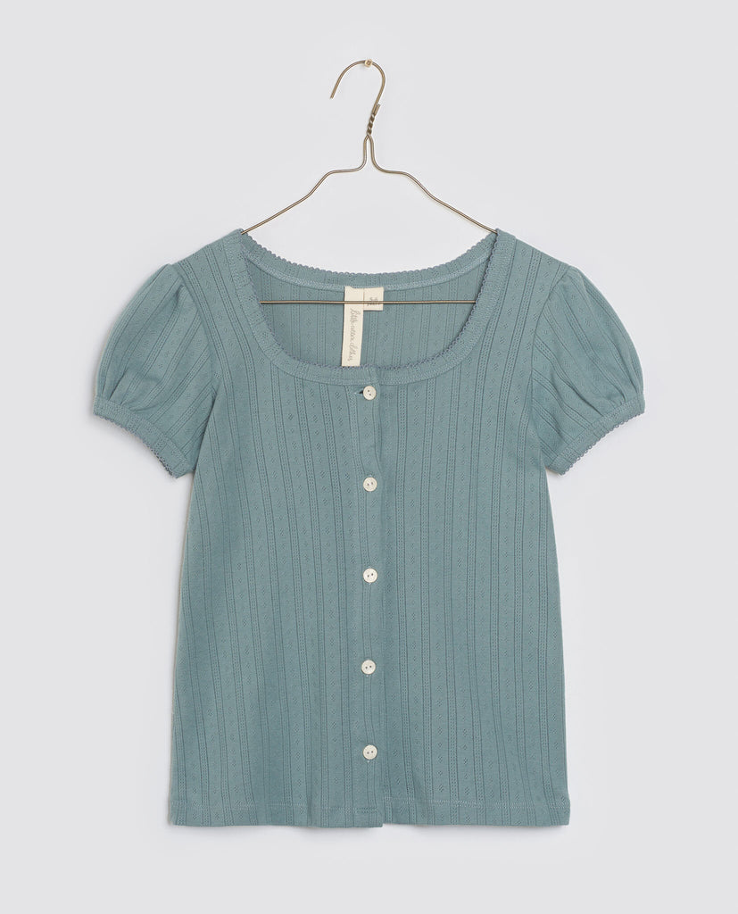 Pointelle Button T-shirt in Lead