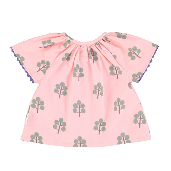 Blouse w/ Butterfly Sleeves in Pink w/ Green Trees