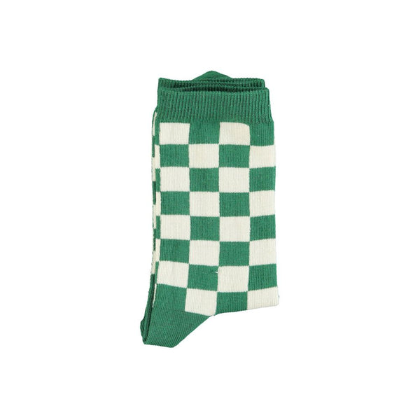 Socks in Ecru & Green Checkered