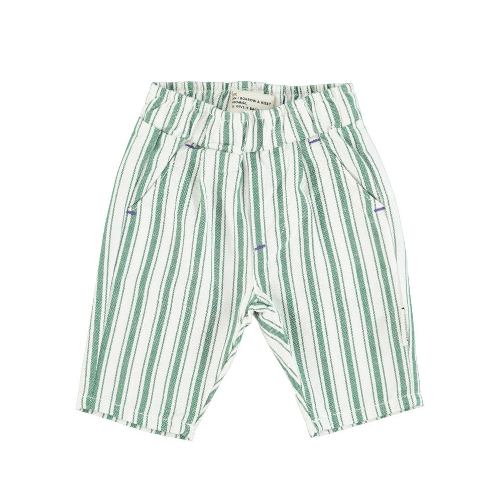 Unisex Trousers in White w/ Large Green Stripes