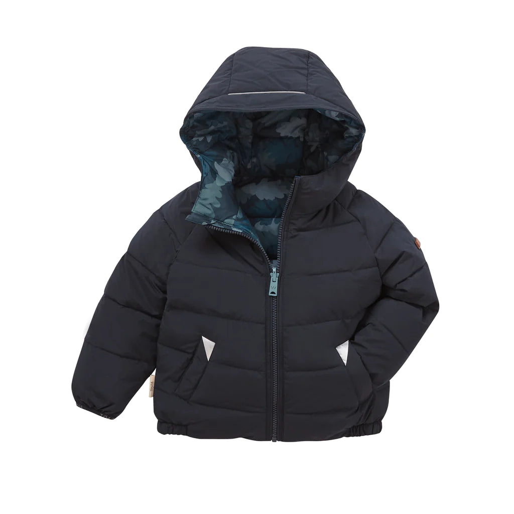 Eco Reversible Puffer in Matte Ink Navy/Navy Leaf Camo