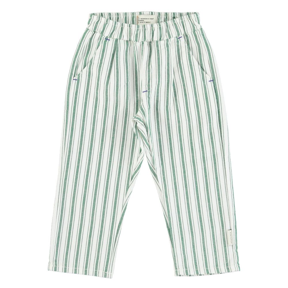 Unisex Trousers in White w/ Large Green Stripes