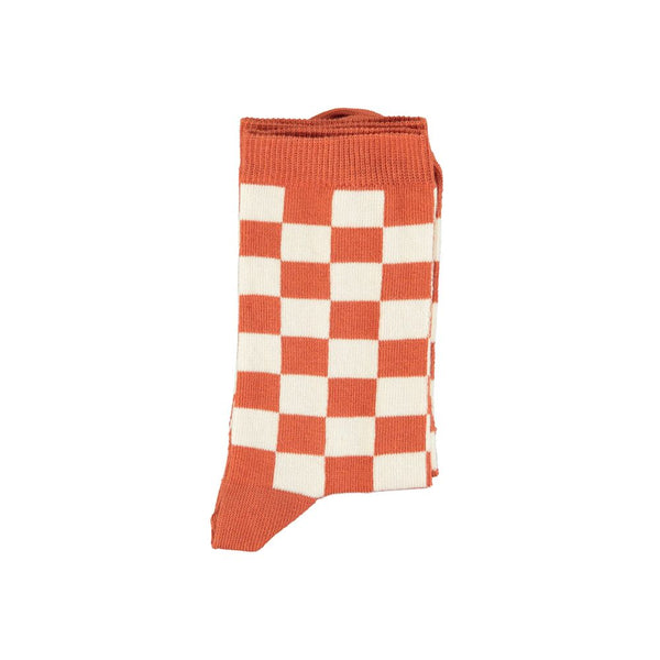 Socks in Ecru & Terracotta Checkered